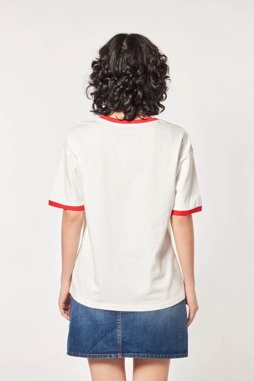 Футболка белый с красной рибаной для женщин 44276-280 67