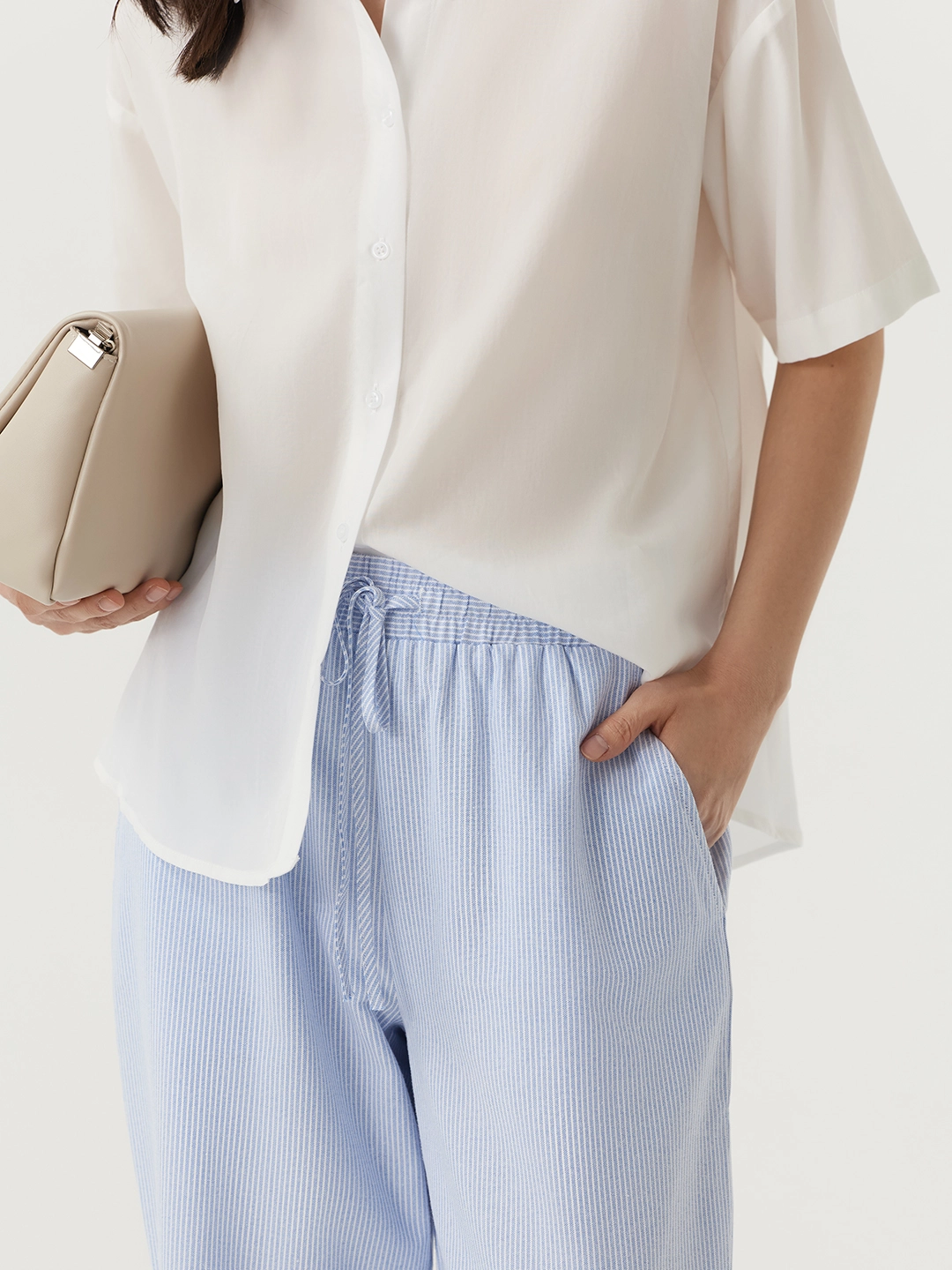 Брюки бело-голубая полоска для женщин 48335-47 71