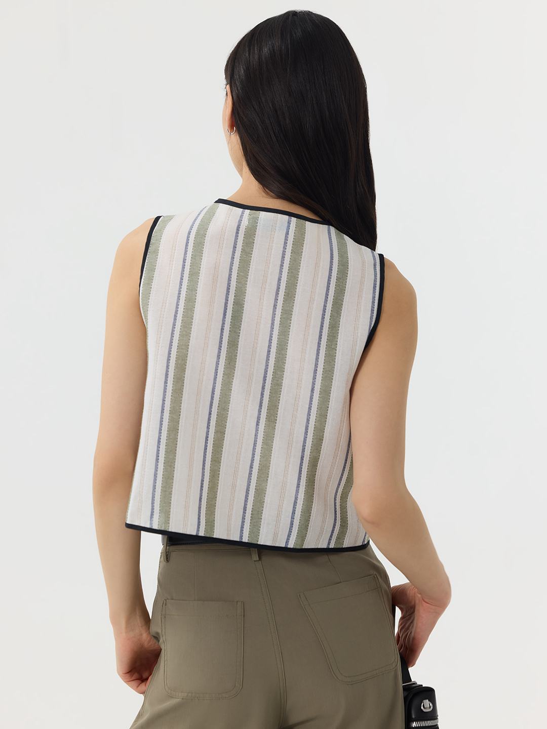 Жилетка бело-зеленая полоска для женщин 49209-52 68