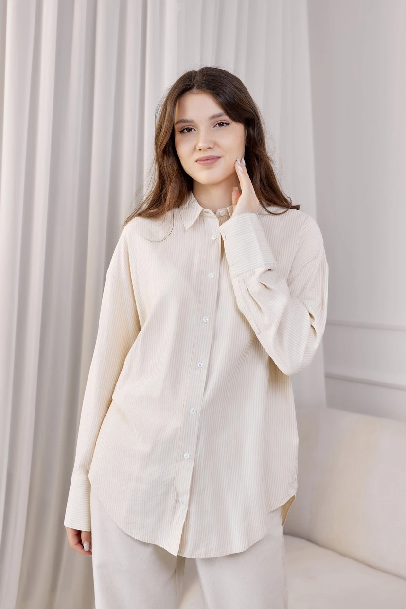 Рубашка бело-бежевая полоска для женщин 41252-92 66