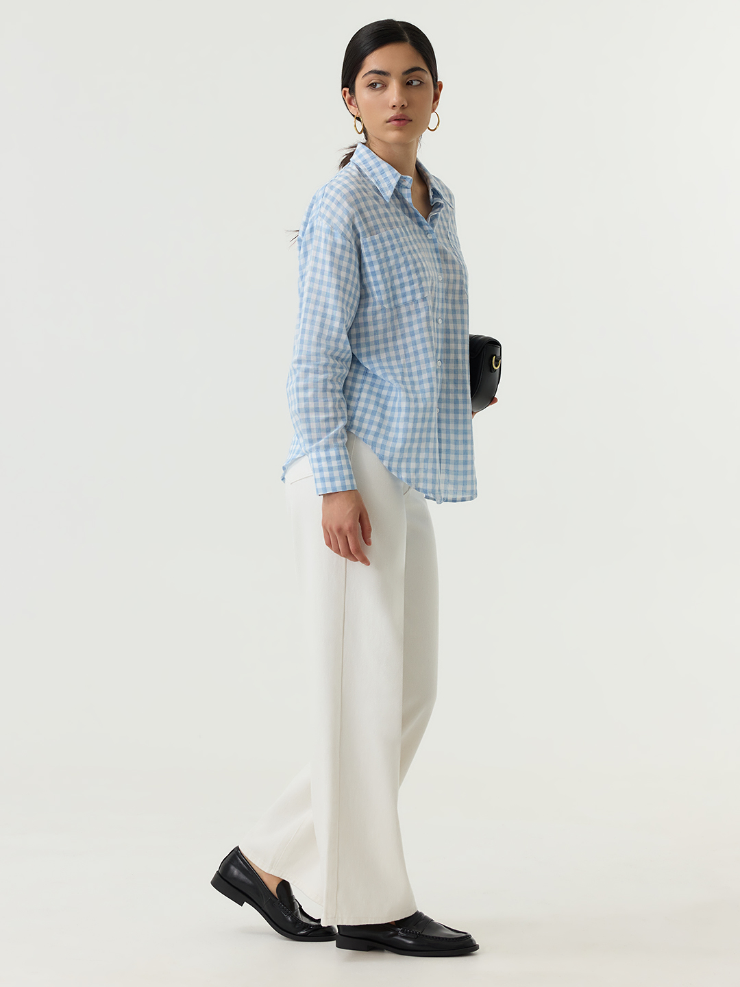 Рубашка бело-голубая клетка для женщин 48292-104 66