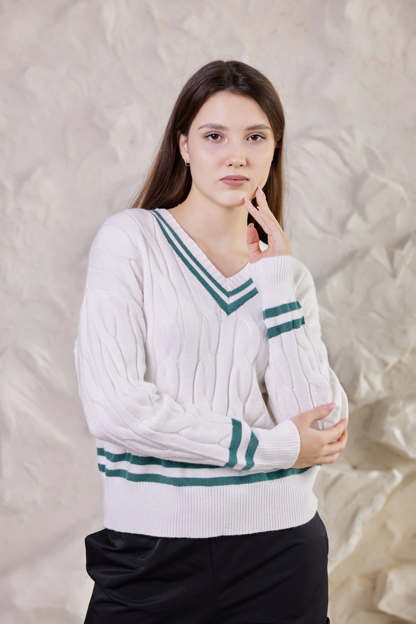 Джемпер зелено-белый для женщин 40105-210 60