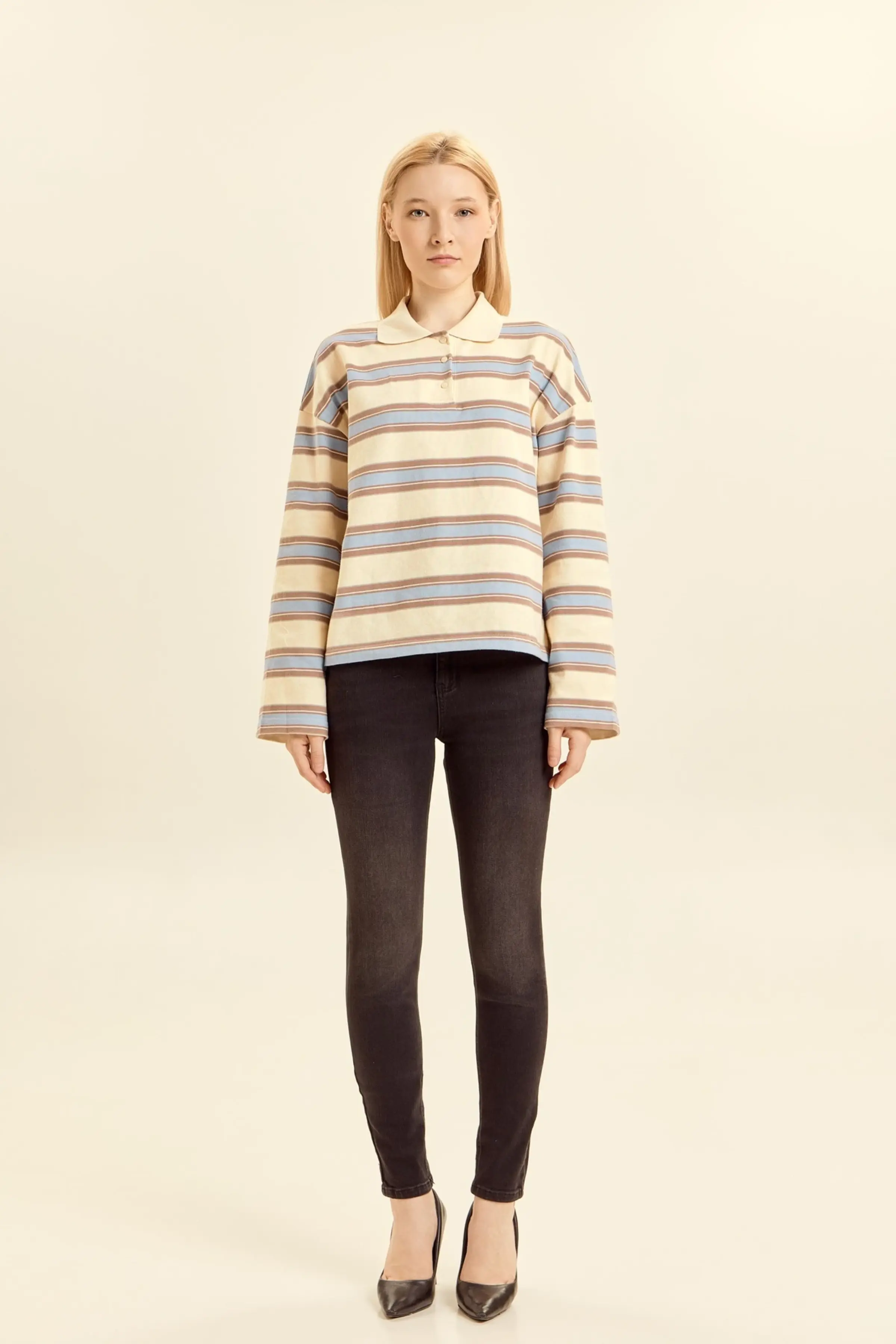 Лонгслив желто-голубая полоска для женщин 46276-216 59