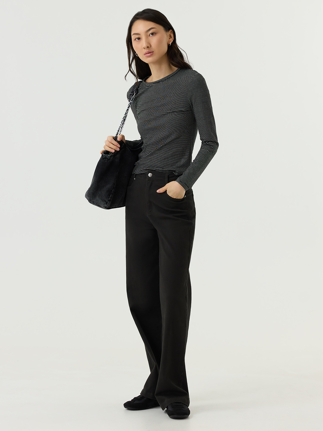 Лонгслив черно-белая полоска для женщин 48191-75 59