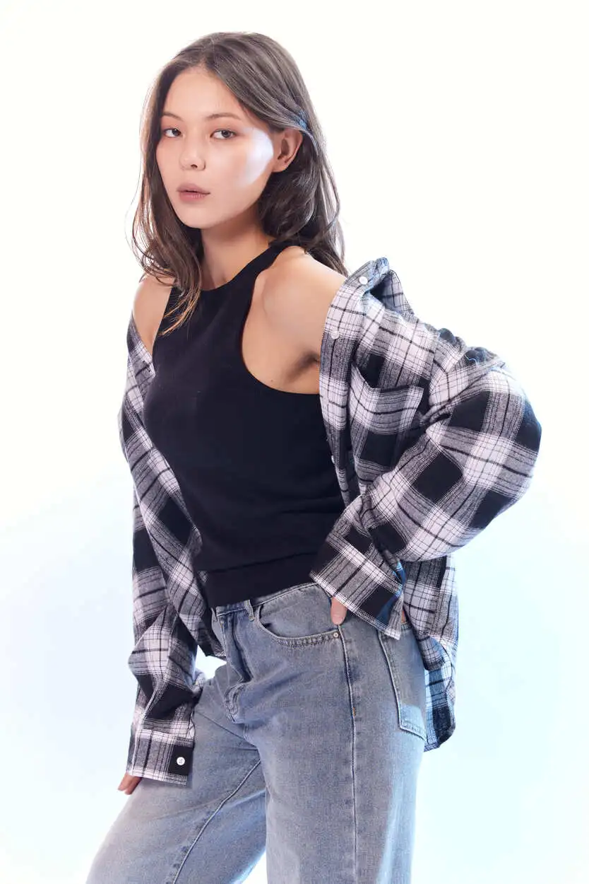 Рубашка черно-белая клетка для женщин 44247-208 66