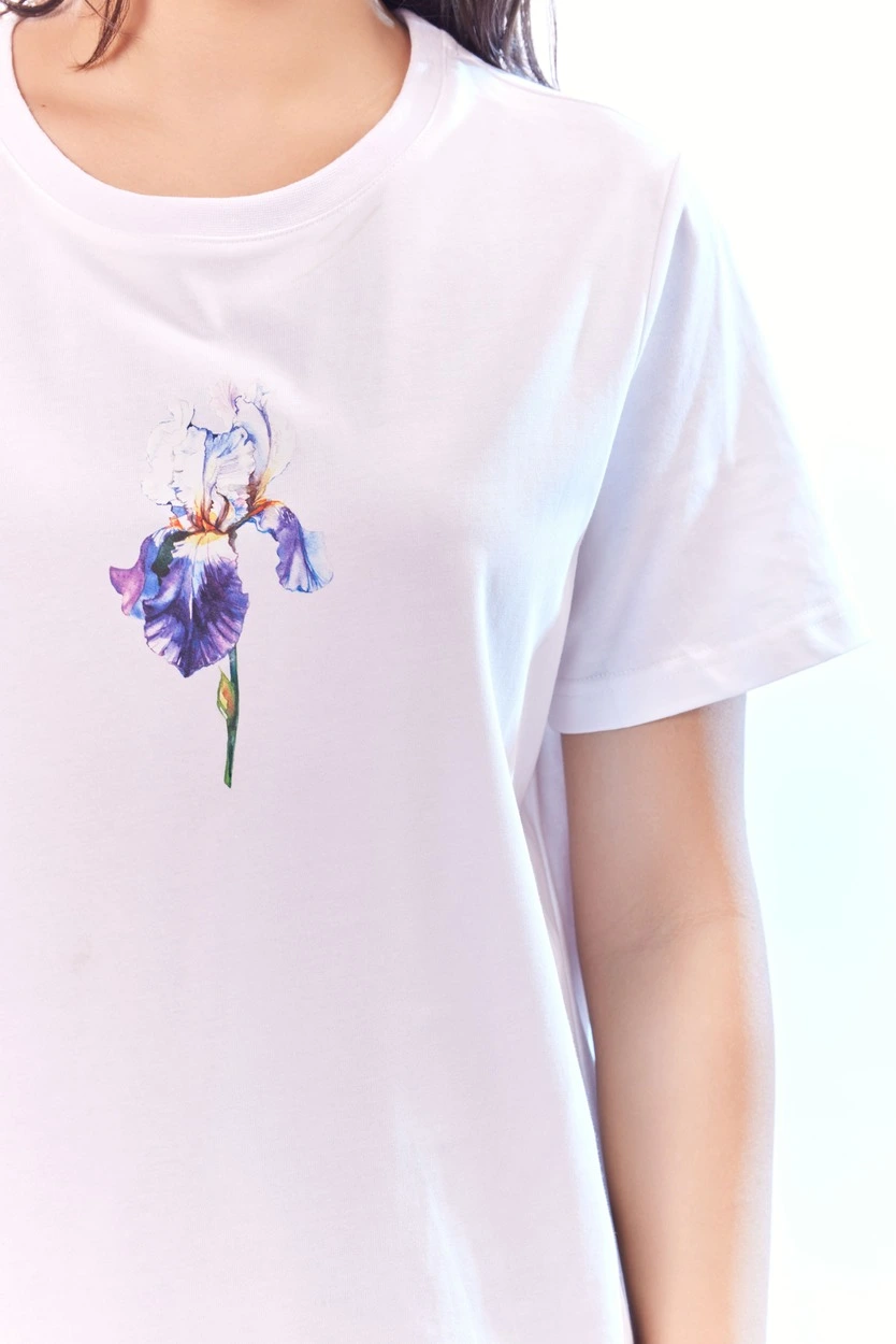 Футболка белый с фиолетовым принтом для женщин 44282-278 67