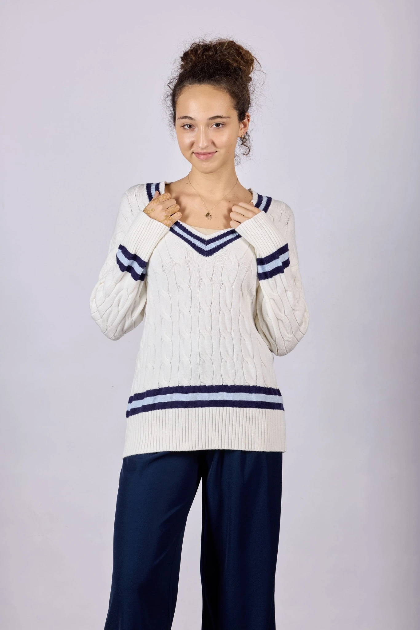 Джемпер бело-синяя полоска для женщин 44105-48 60
