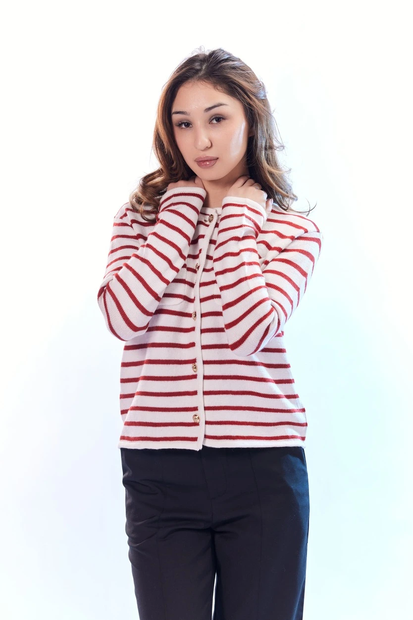 Кардиган бело-красная полоска для женщин 44261-50 50