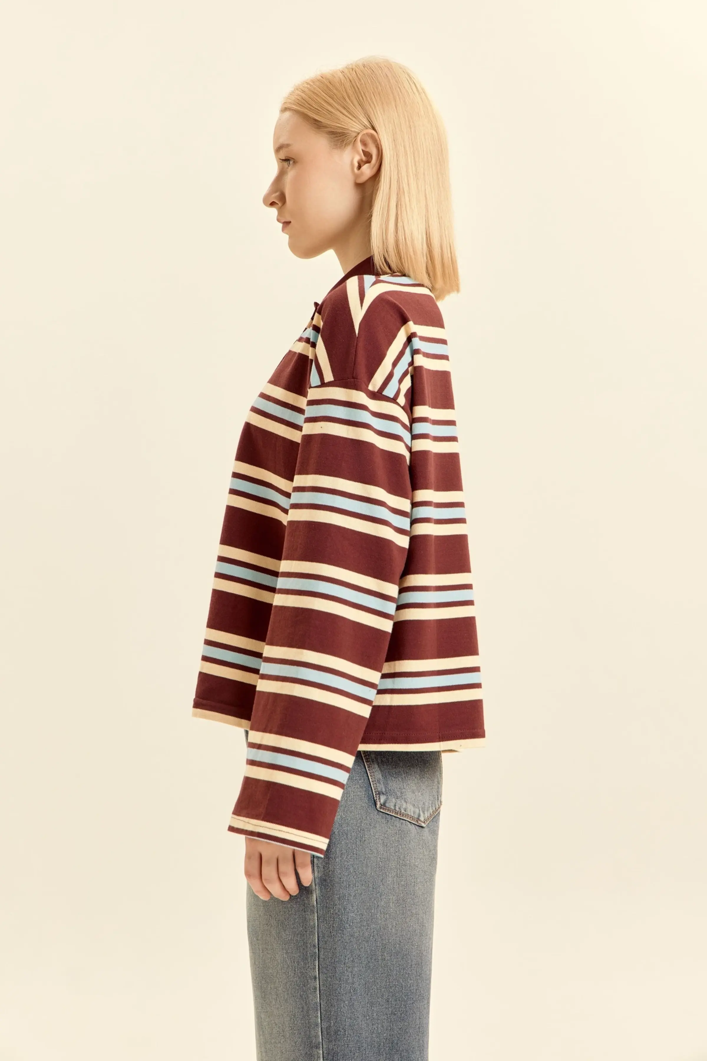 Лонгслив коричневый в голубую полоску для женщин 46276-294 59