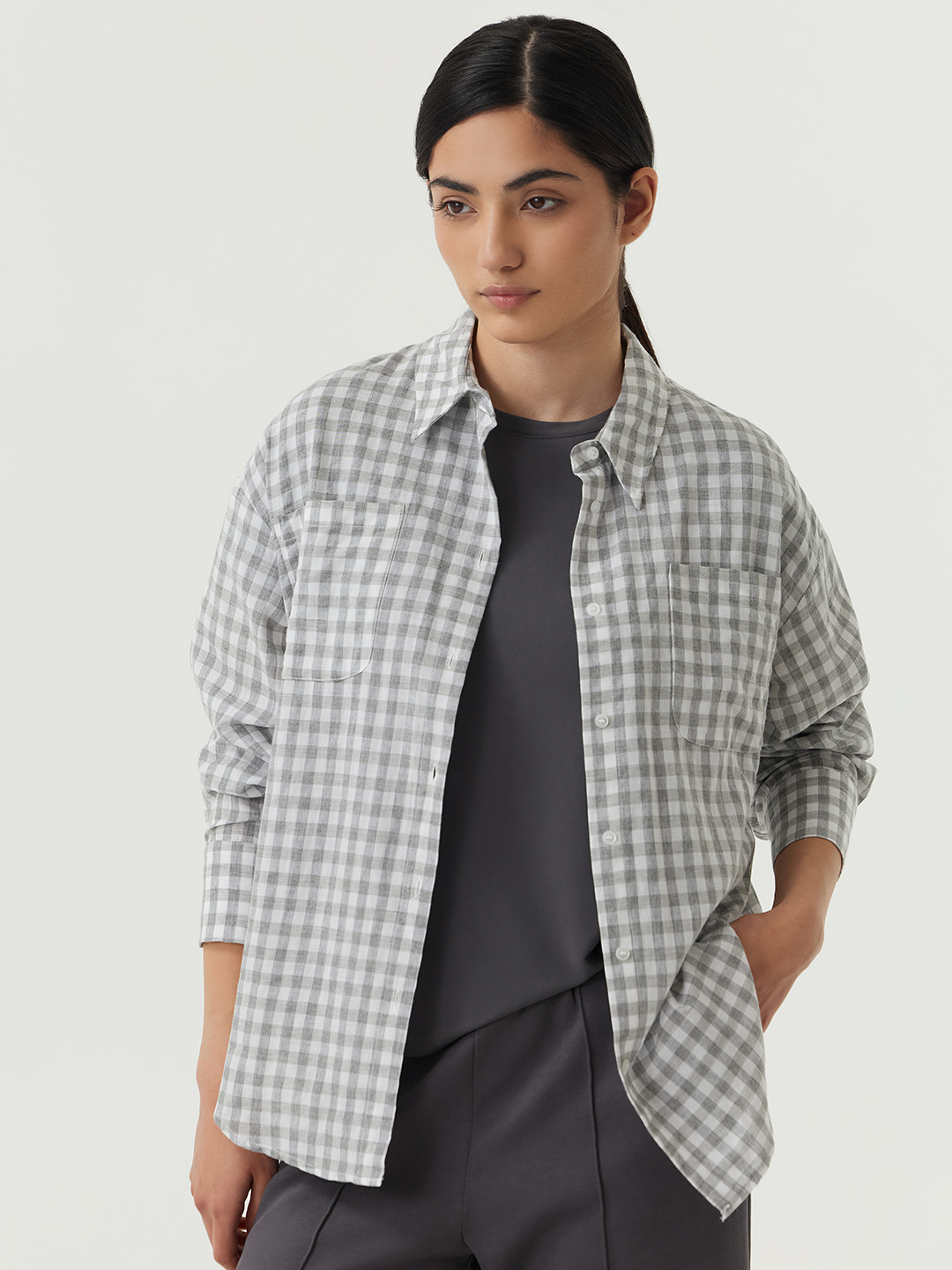Рубашка серая клетка для женщин 48292-70 66