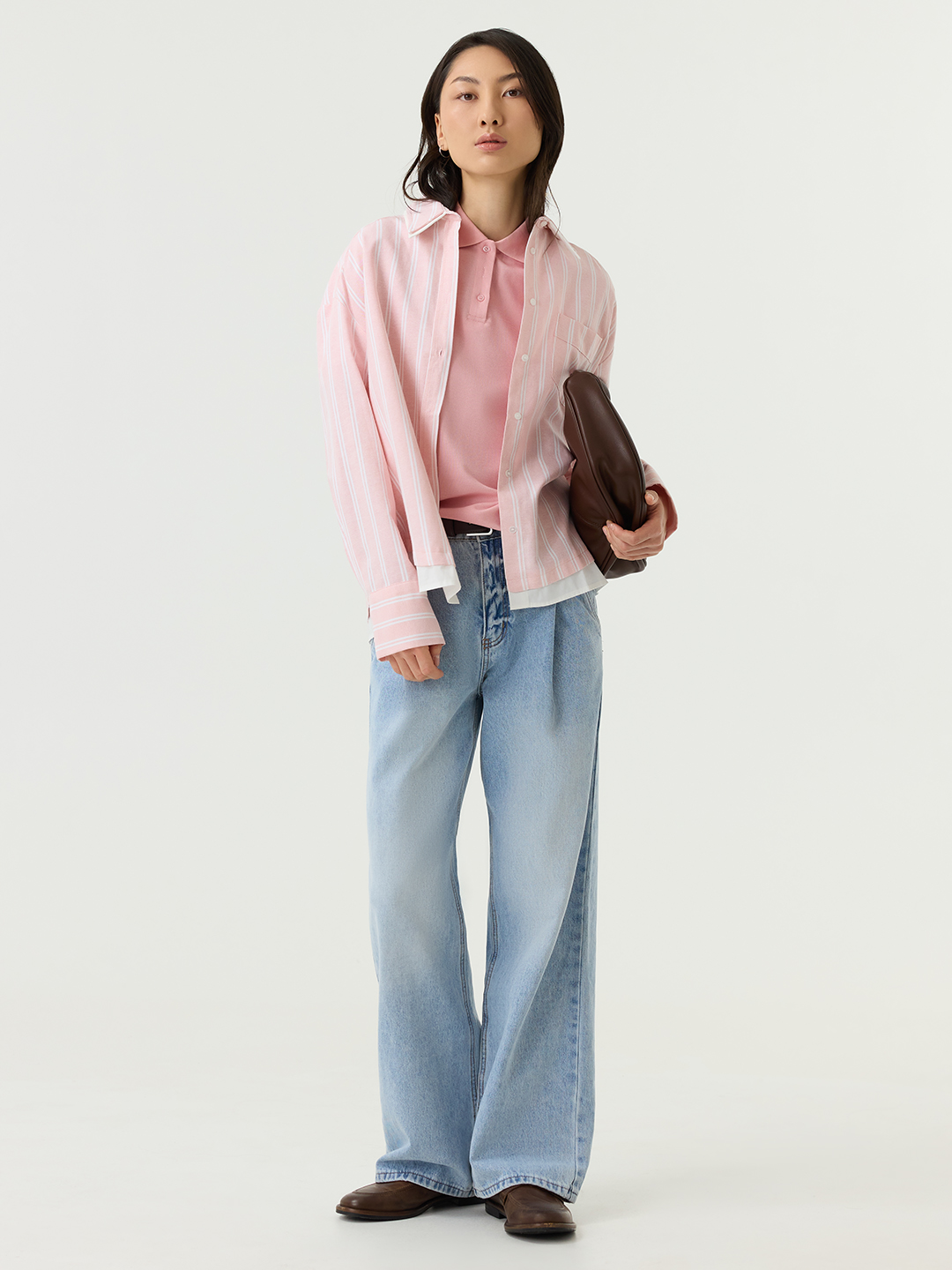 Рубашка бело-розовая полоска для женщин 48250-51 66