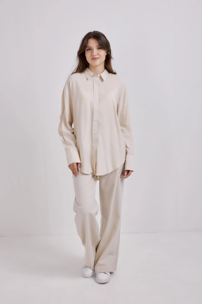 Рубашка бело-бежевая полоска для женщин 41252-92 66