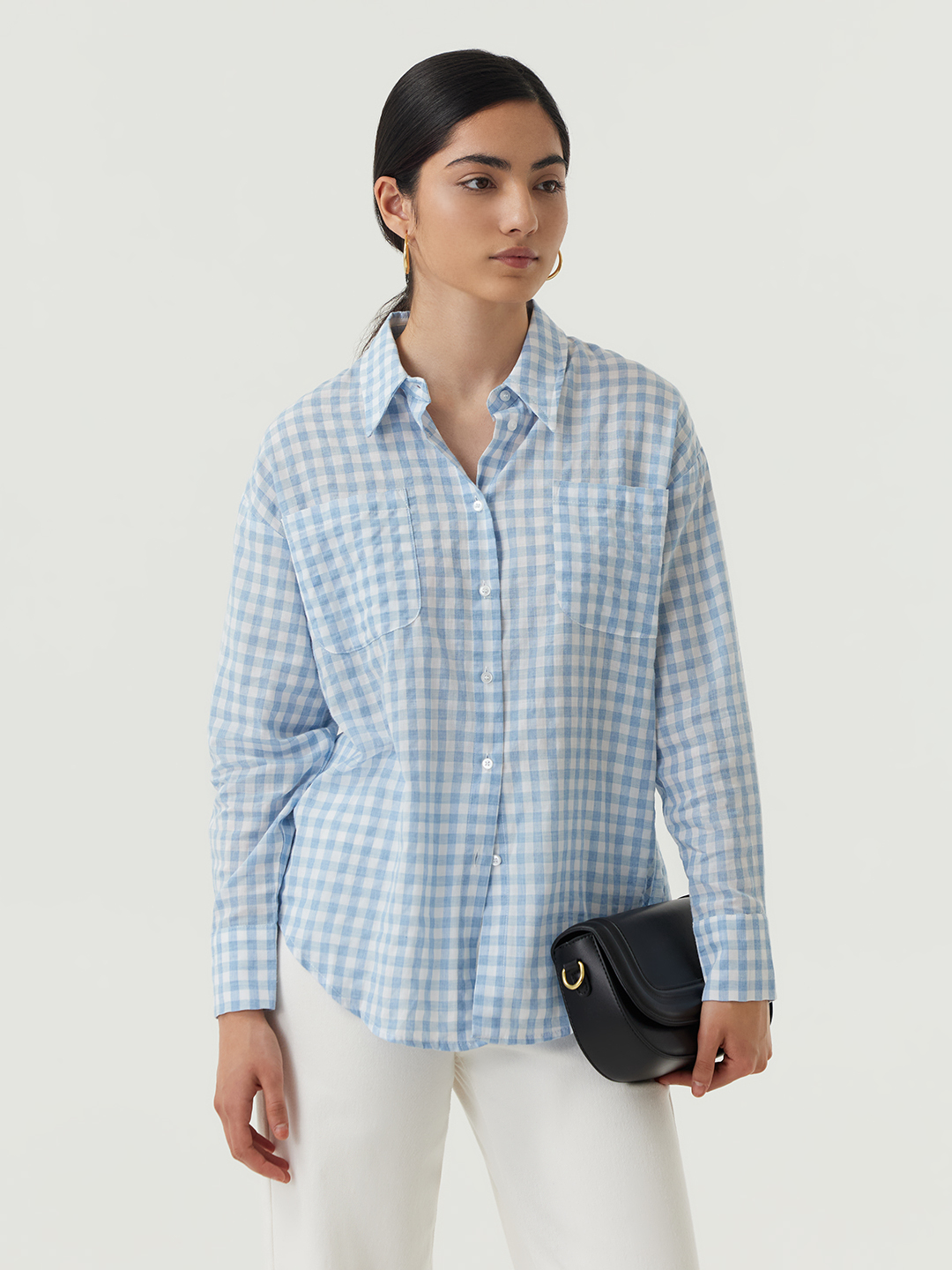 Рубашка бело-голубая клетка для женщин 48292-104 66