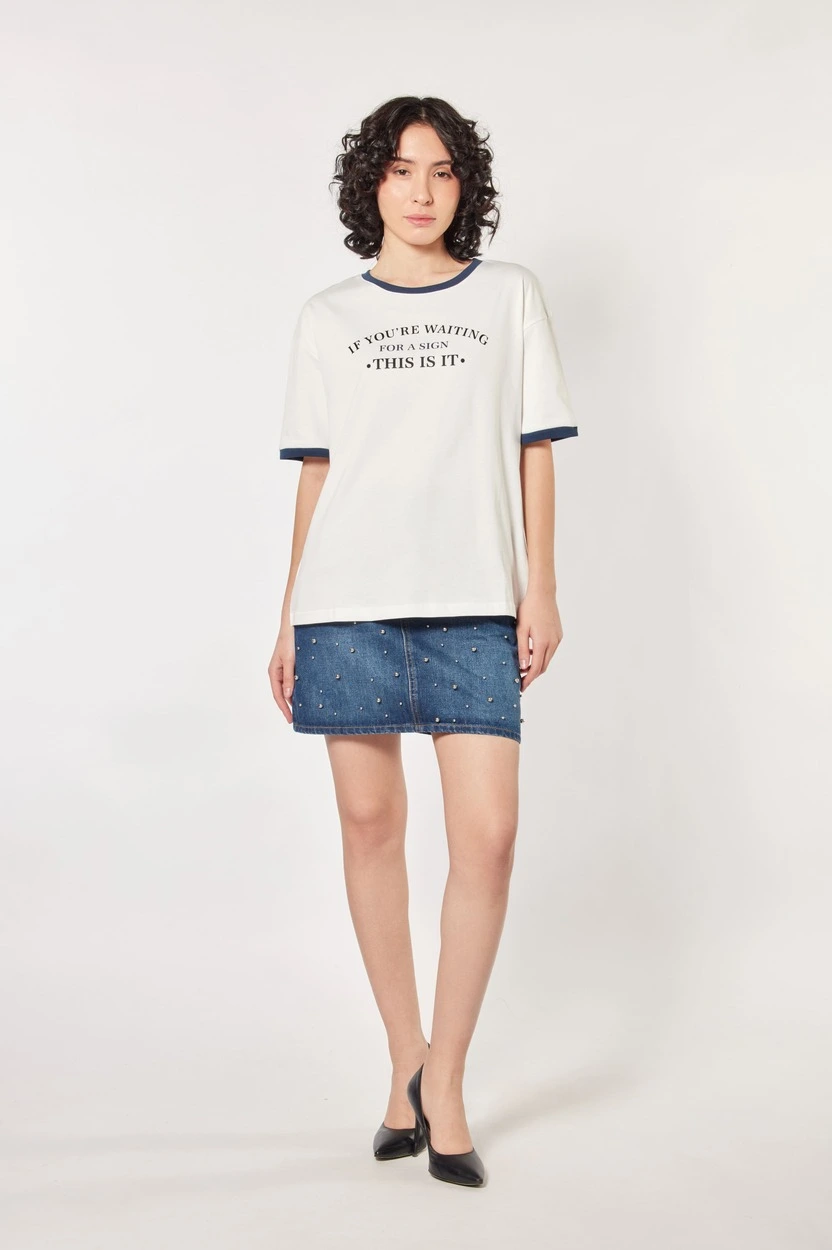 Футболка белый с синей рибаной для женщин 44276-281 67