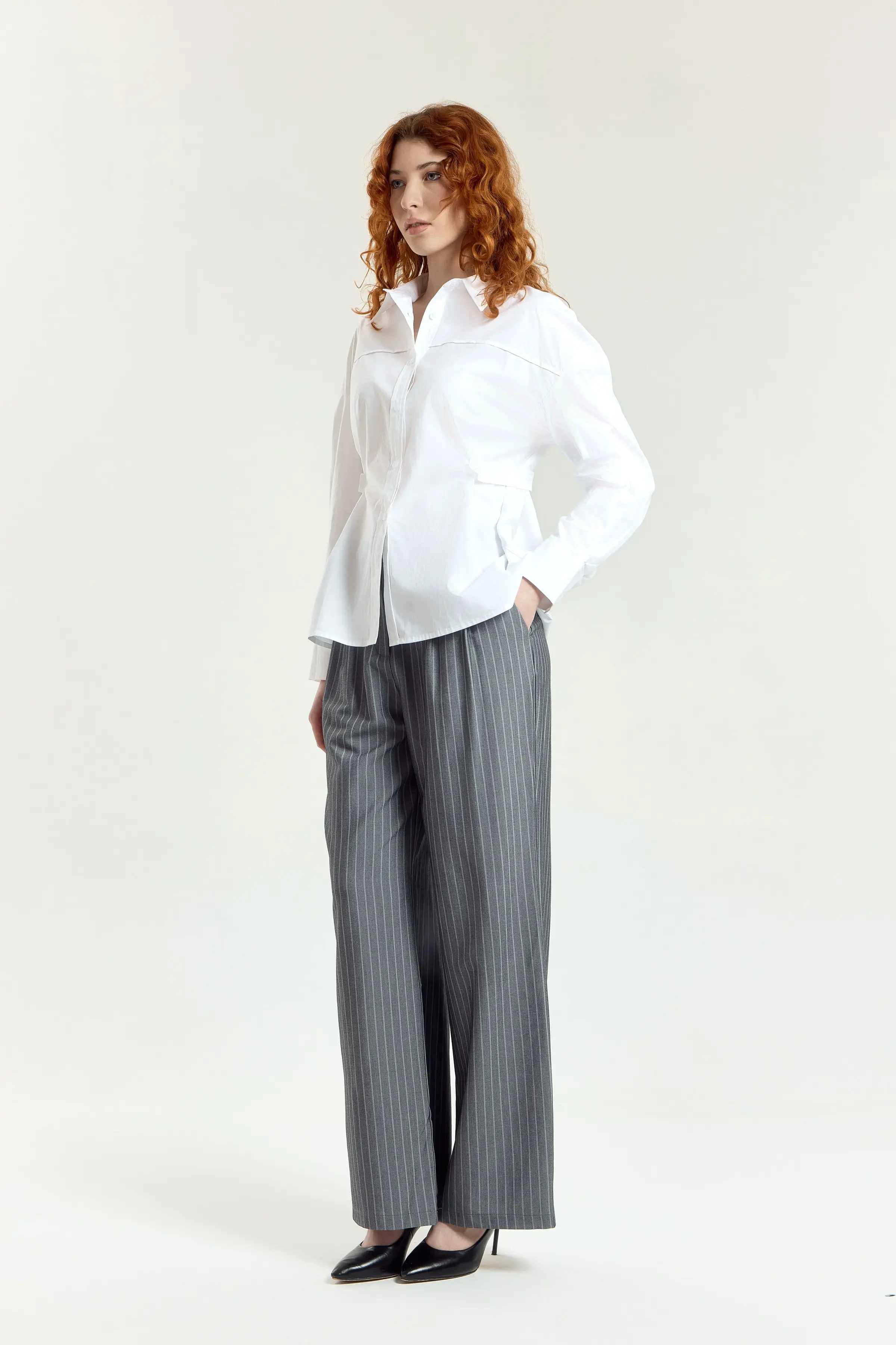 Брюки бело-серая полоска для женщин 45156-49 71